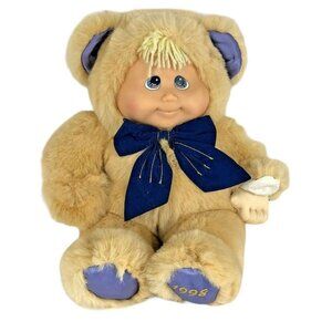 Vintage 1998 Kuddle Love Kids Plush Bear Doll Blue Bow Cute Toy